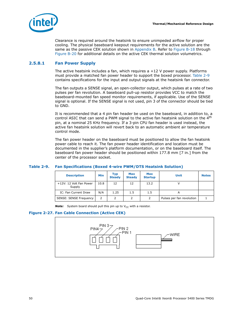 27 fan cable connection (active cek), 1 fan power supply | Intel 5400 Series User Manual | Page 50 / 100