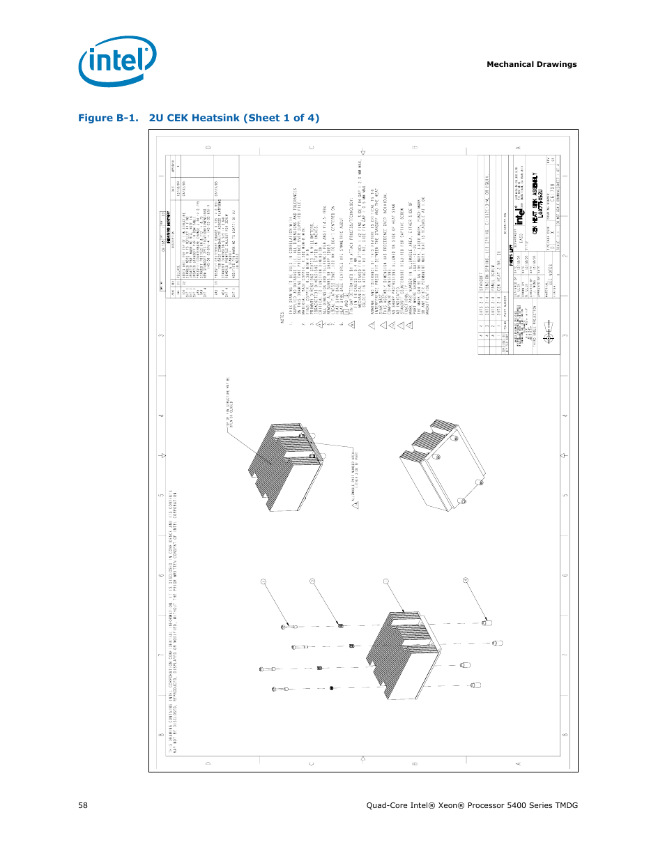 2u cek heatsink (sheet 1 of 4), Figure b-1 | Intel 5400 Series User Manual | Page 58 / 100