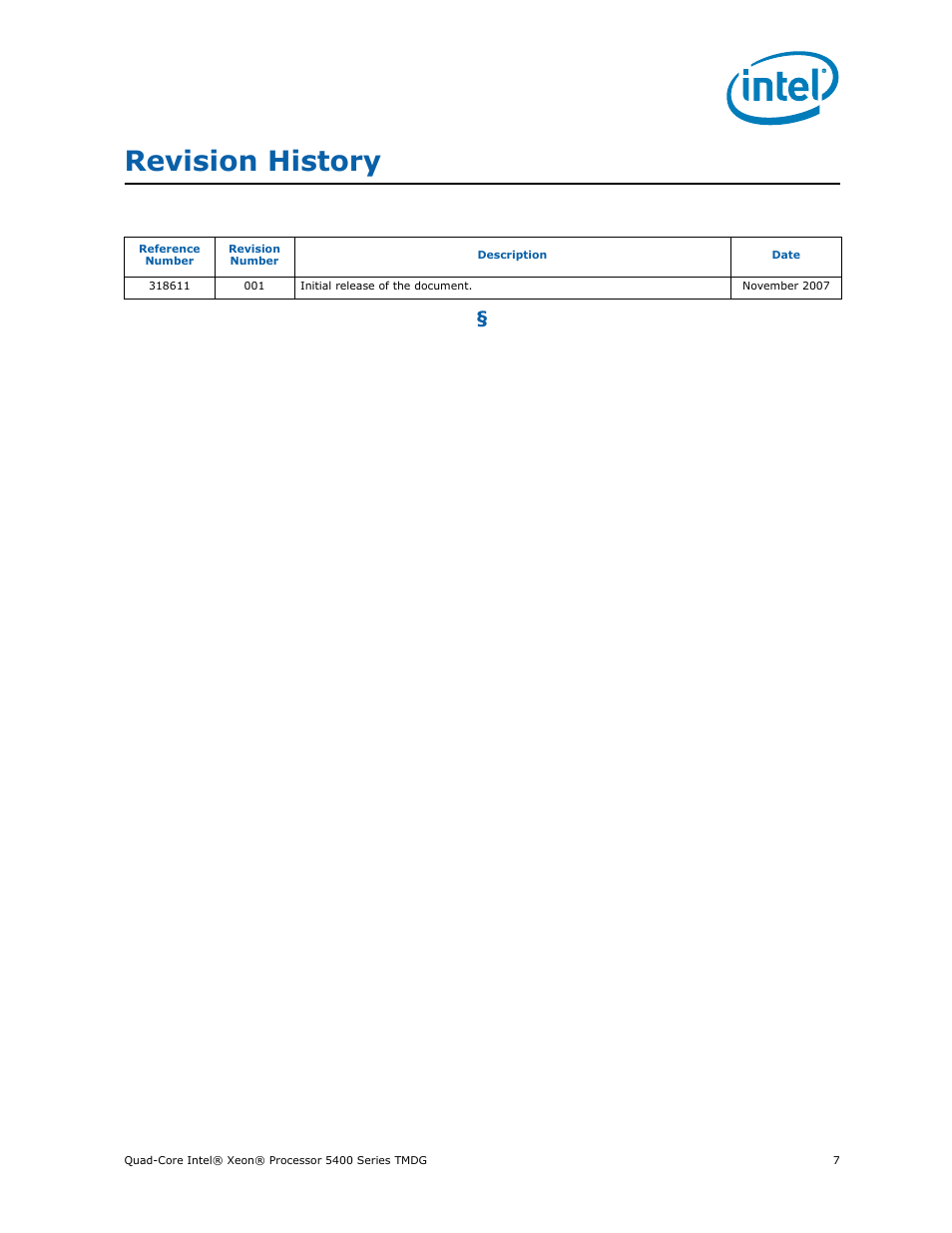 Revision history | Intel 5400 Series User Manual | Page 7 / 100