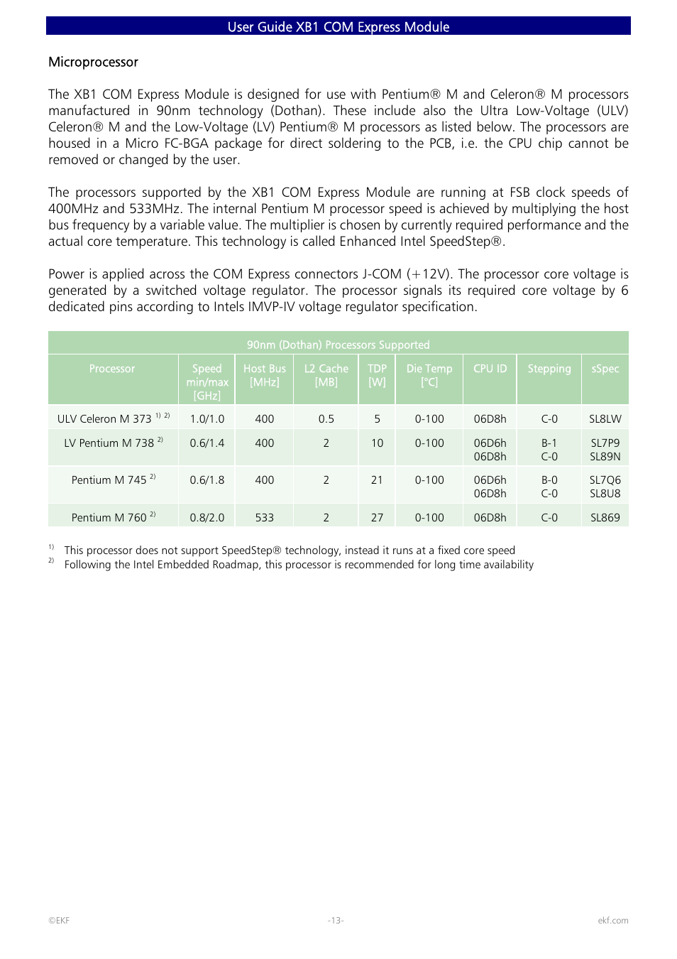 User guide xb1 com express module | Intel 82600 User Manual | Page 13 / 40