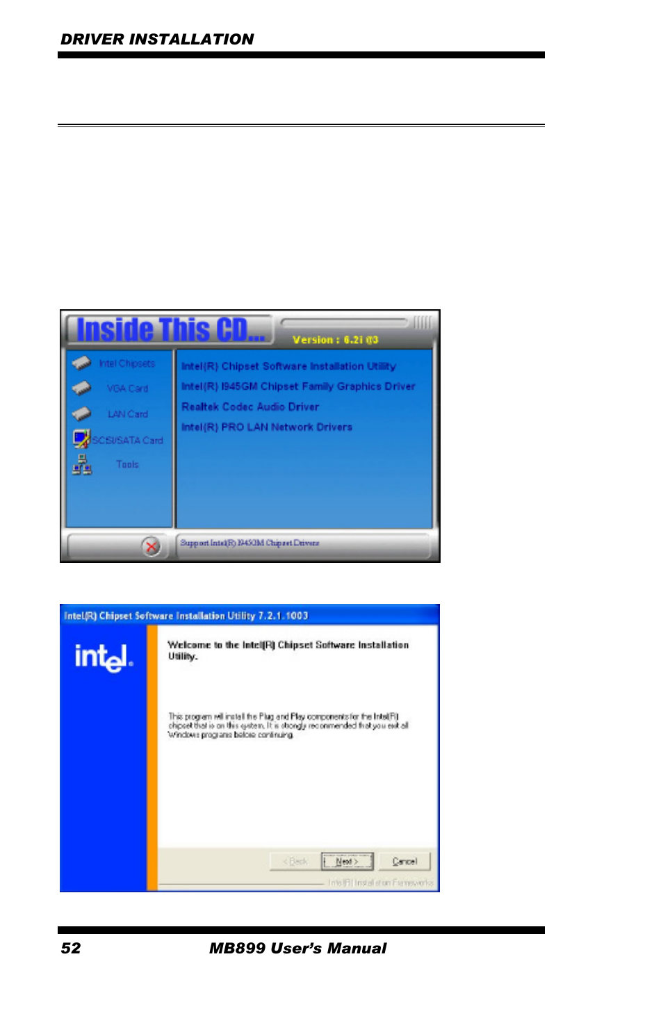 Intel chipset software installation utility | Intel MB899 User Manual | Page 56 / 68