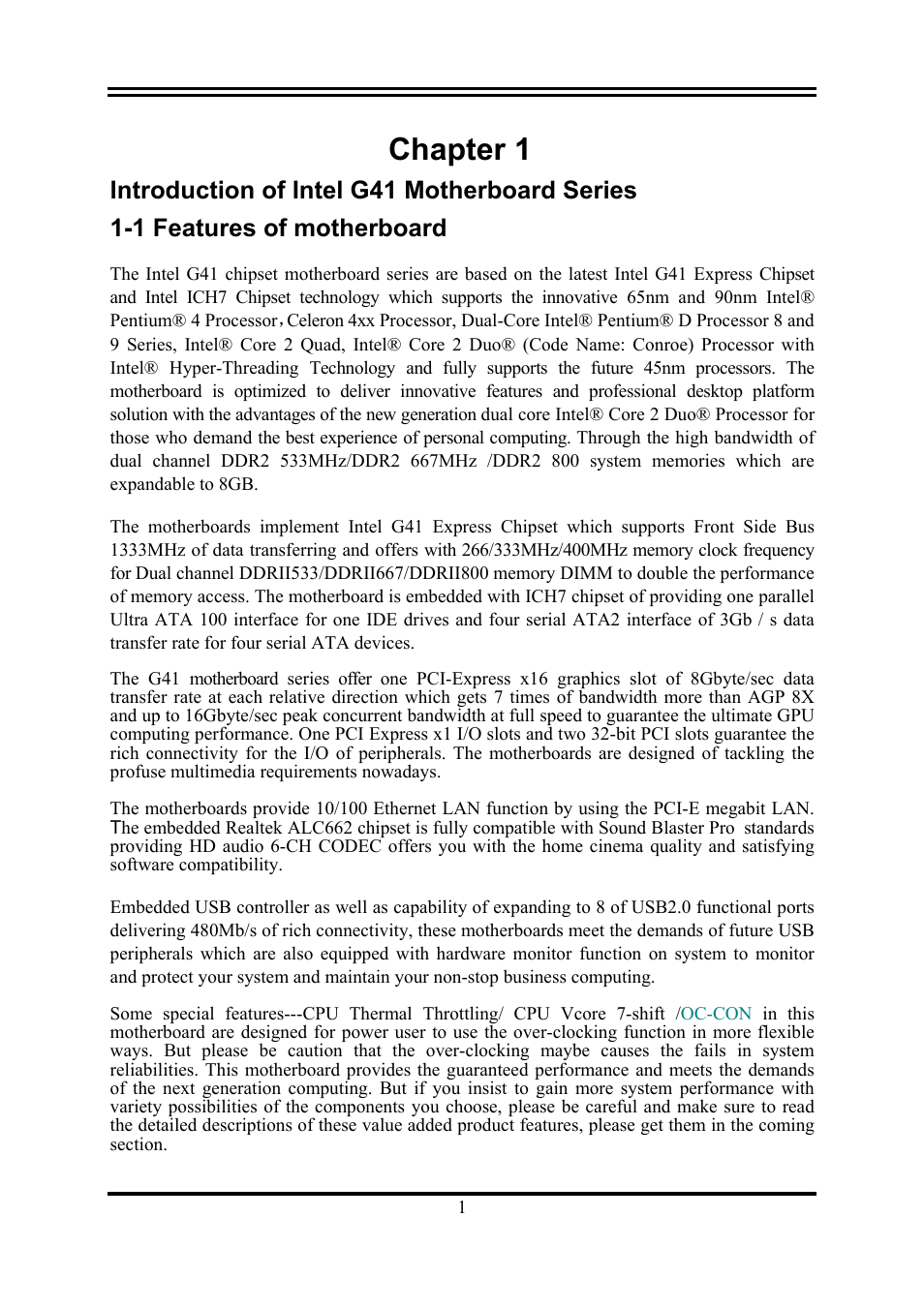 Chapter 1 | Intel G41 EXPRESS CHIPSET PMG41-D2 User Manual | Page 3 / 22