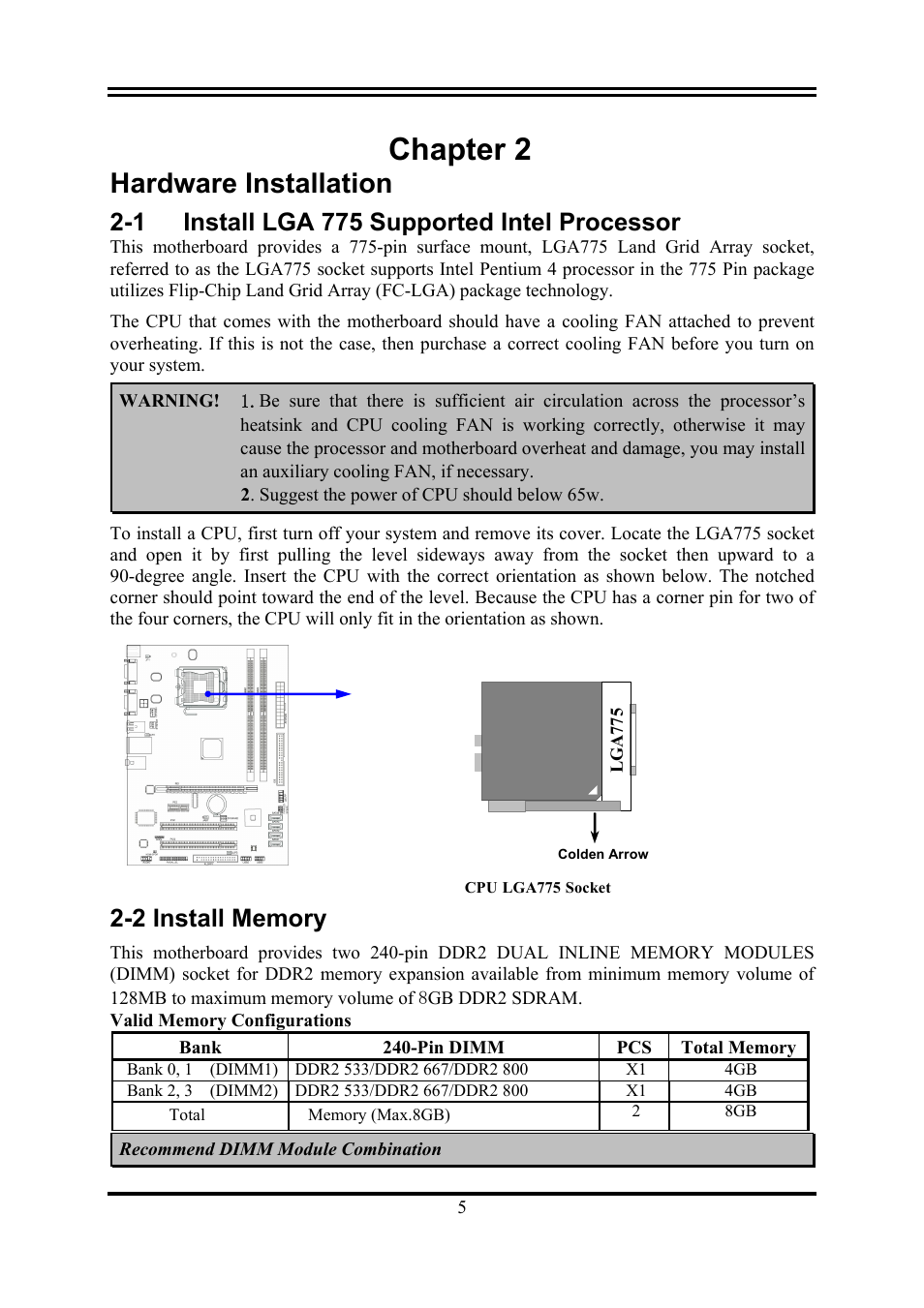 Chapter 2, Hardware installation, 1 install lga 775 supported intel processor | Intel G41 EXPRESS CHIPSET PMG41-D2 User Manual | Page 7 / 22