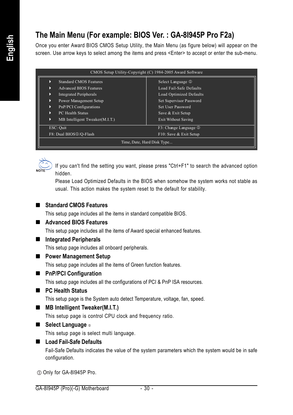 English | Intel GA-8I945P PRO User Manual | Page 30 / 88