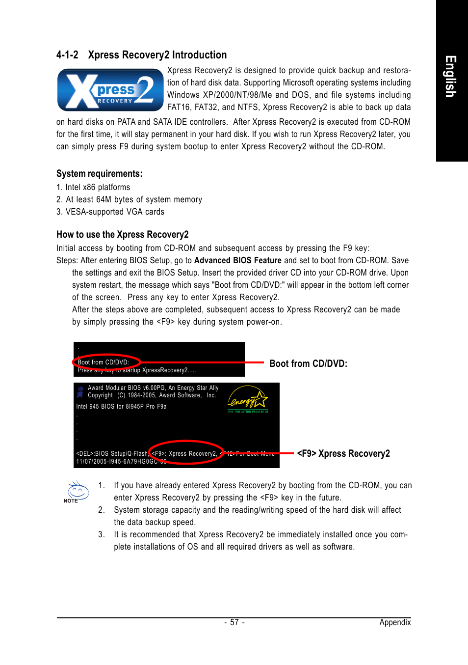 English, 1-2 xpress recovery2 introduction | Intel GA-8I945P PRO User Manual | Page 57 / 88