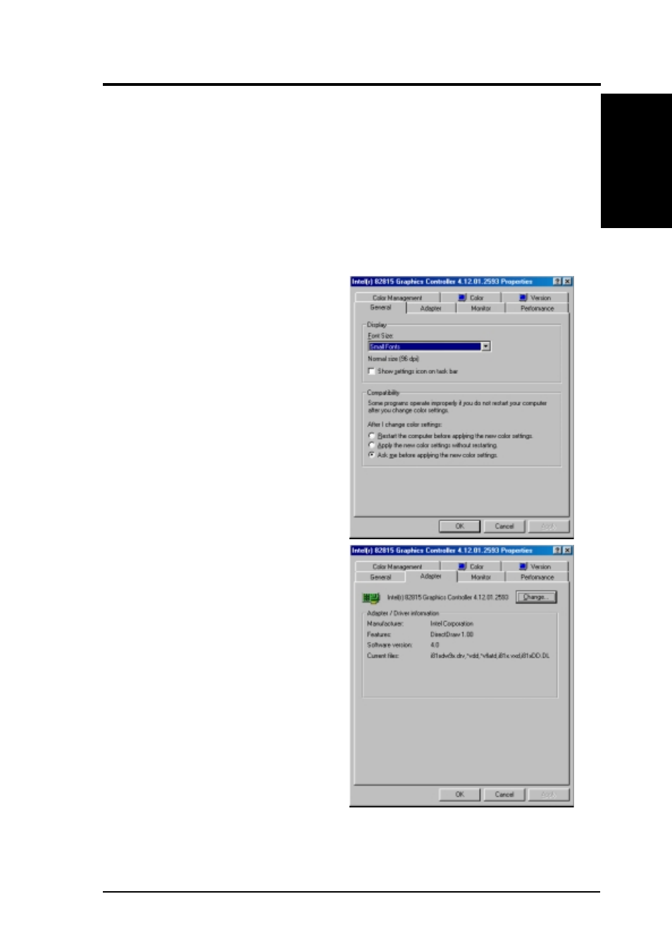 Software reference, 1 display properties | Intel CUSL2K User Manual | Page 99 / 122