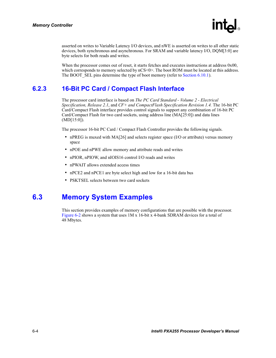3 16-bit pc card / compact flash interface, 3 memory system examples, Bit pc card / compact flash interface -4 | Memory system examples -4 | Intel PXA255 User Manual | Page 186 / 600