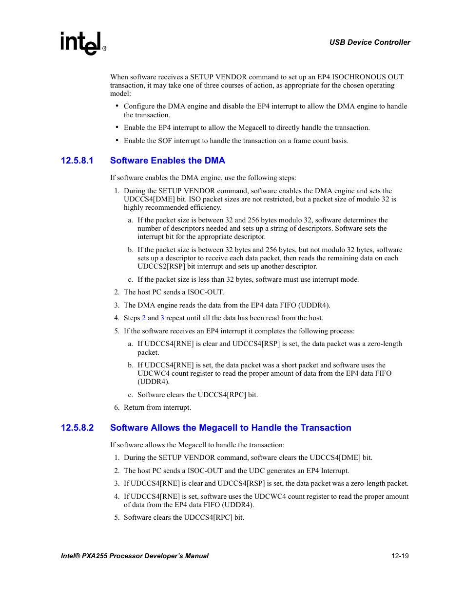 1 software enables the dma | Intel PXA255 User Manual | Page 421 / 600