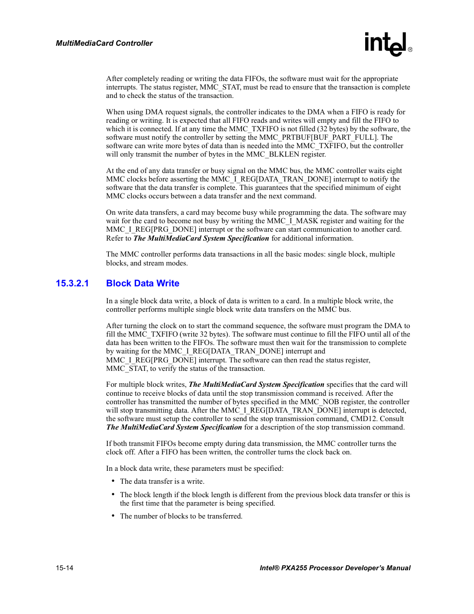 1 block data write | Intel PXA255 User Manual | Page 518 / 600