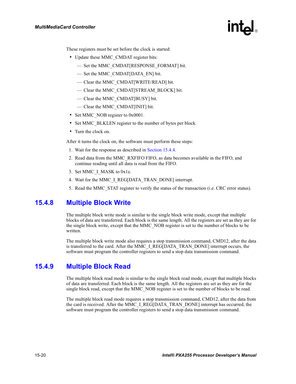 8 multiple block write, 9 multiple block read | Intel PXA255 User Manual | Page 524 / 600
