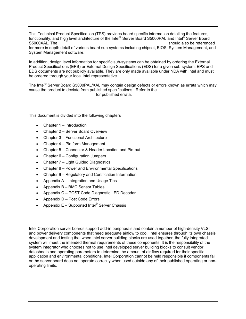 Introduction, 1 chapter outline, 2 server board use disclaimer | Intel Server Board S5000PAL User Manual | Page 11 / 113