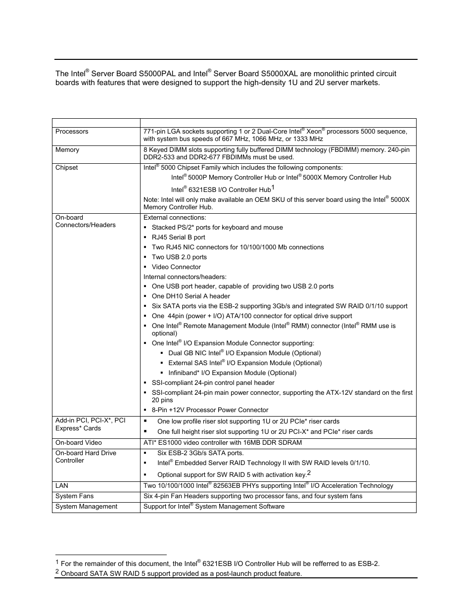 Product overview, 1 intel | Intel Server Board S5000PAL User Manual | Page 12 / 113