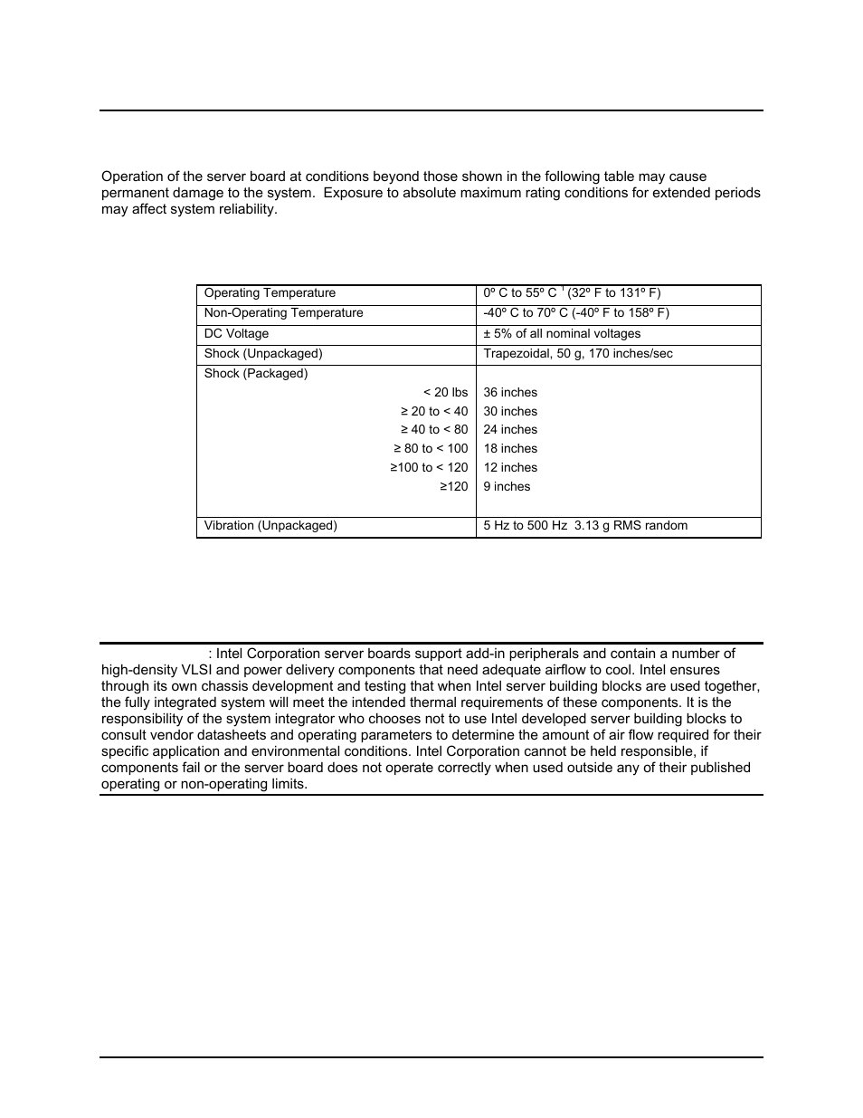 Power and environmental specifications, 1 intel | Intel Server Board S5000PAL User Manual | Page 69 / 113