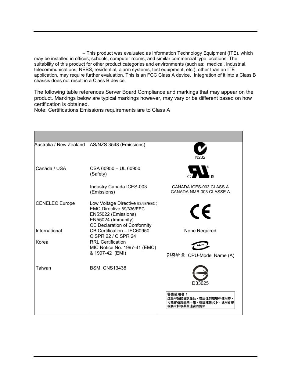Regulatory and certification information, 1 product regulatory compliance | Intel Server Board S5000PAL User Manual | Page 78 / 113
