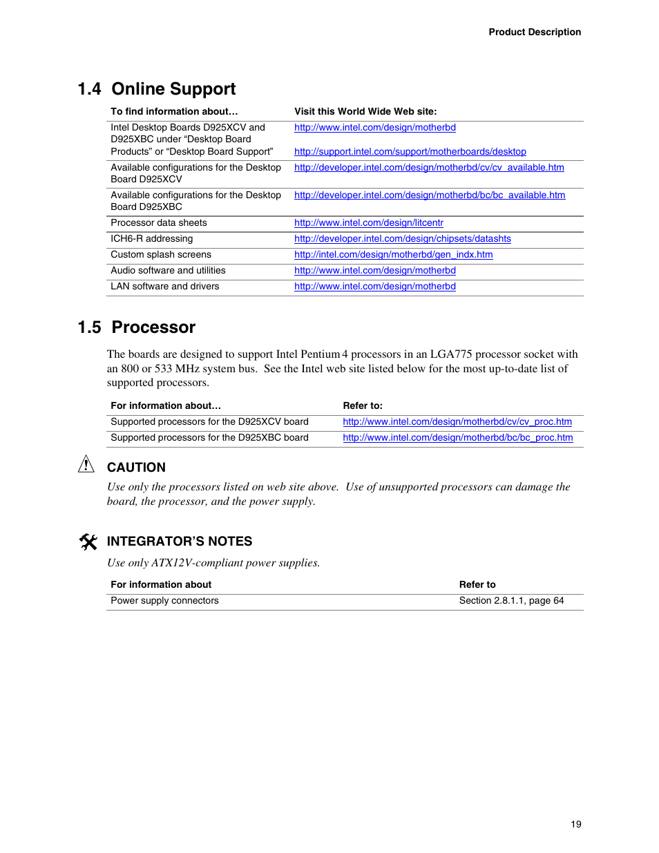 4 online support, 5 processor | Intel DESKTOP BOARD D925XCV User Manual | Page 19 / 112