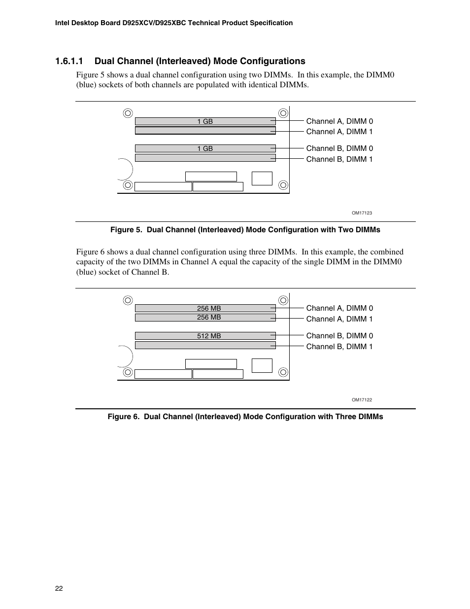 1 dual channel (interleaved) mode configurations | Intel DESKTOP BOARD D925XCV User Manual | Page 22 / 112