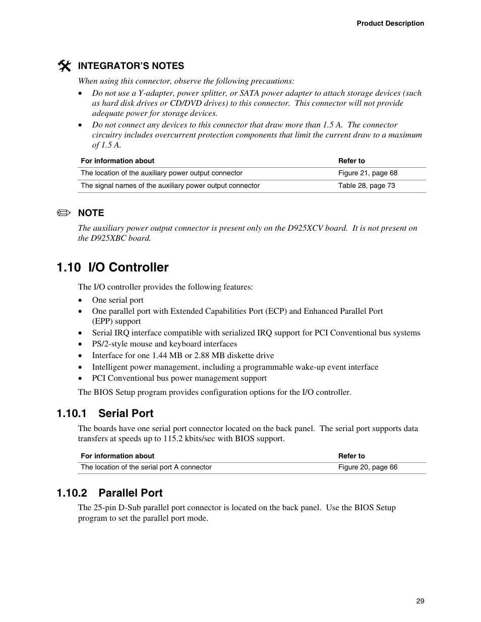 10 i/o controller, 1 serial port, 2 parallel port | Intel DESKTOP BOARD D925XCV User Manual | Page 29 / 112