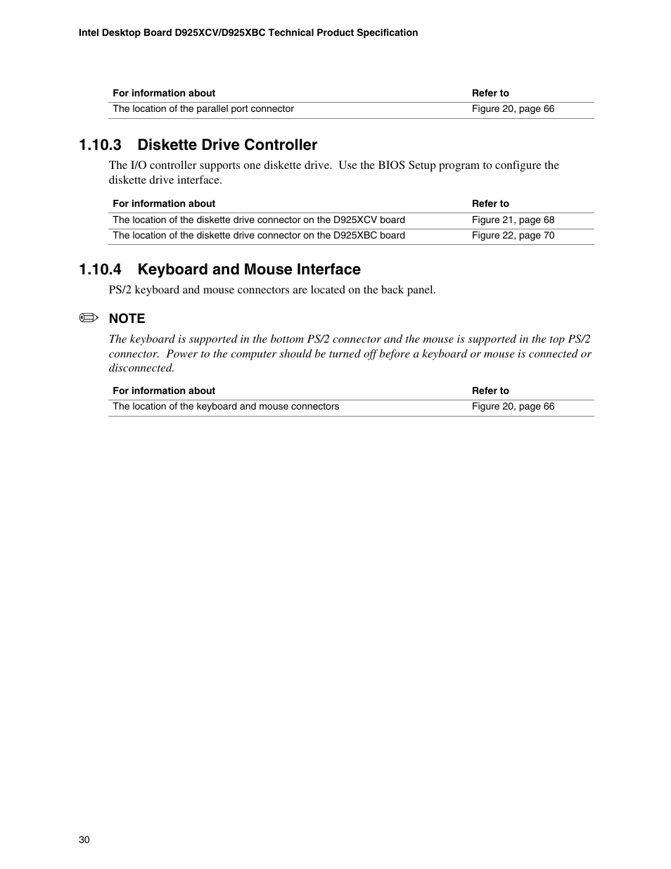 3 diskette drive controller, 4 keyboard and mouse interface | Intel DESKTOP BOARD D925XCV User Manual | Page 30 / 112