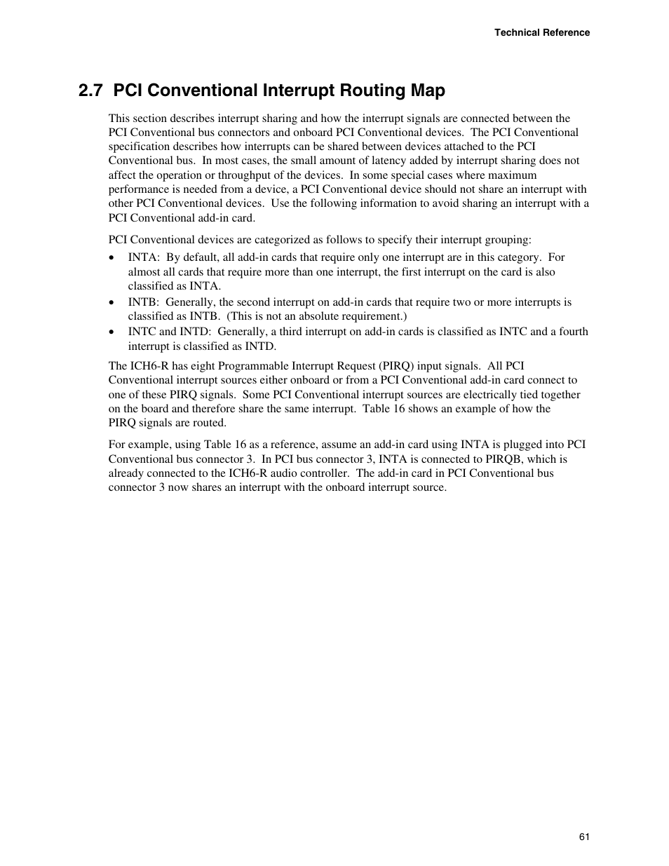 7 pci conventional interrupt routing map | Intel DESKTOP BOARD D925XCV User Manual | Page 61 / 112