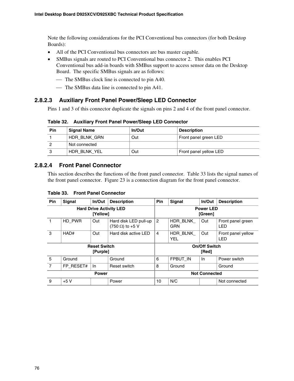 3 auxiliary front panel power/sleep led connector, 4 front panel connector | Intel DESKTOP BOARD D925XCV User Manual | Page 76 / 112