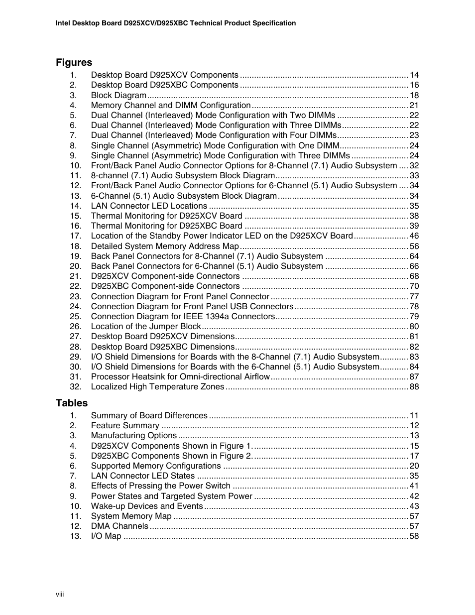 Intel DESKTOP BOARD D925XCV User Manual | Page 8 / 112