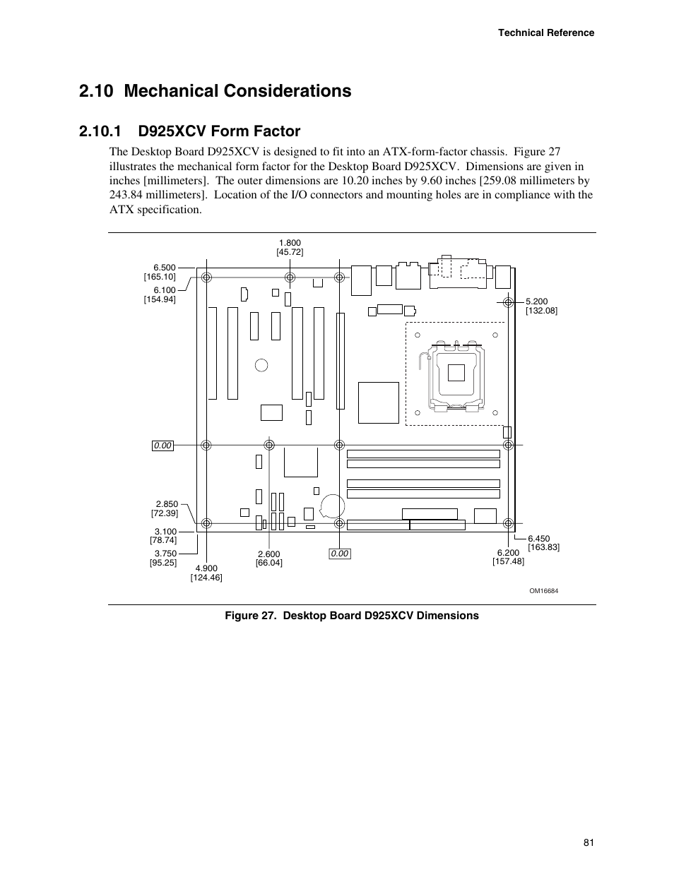 10 mechanical considerations, 1 d925xcv form factor | Intel DESKTOP BOARD D925XCV User Manual | Page 81 / 112