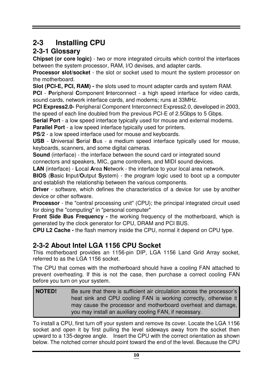 3 installing cpu, 3-1 glossary | Intel 32882 User Manual | Page 15 / 53