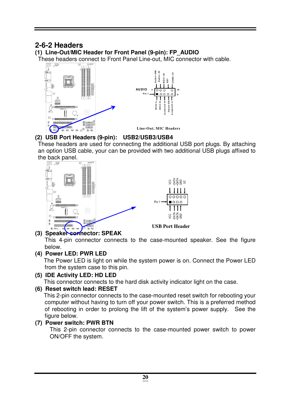6-2 headers, Usb port header | Intel 32882 User Manual | Page 25 / 53