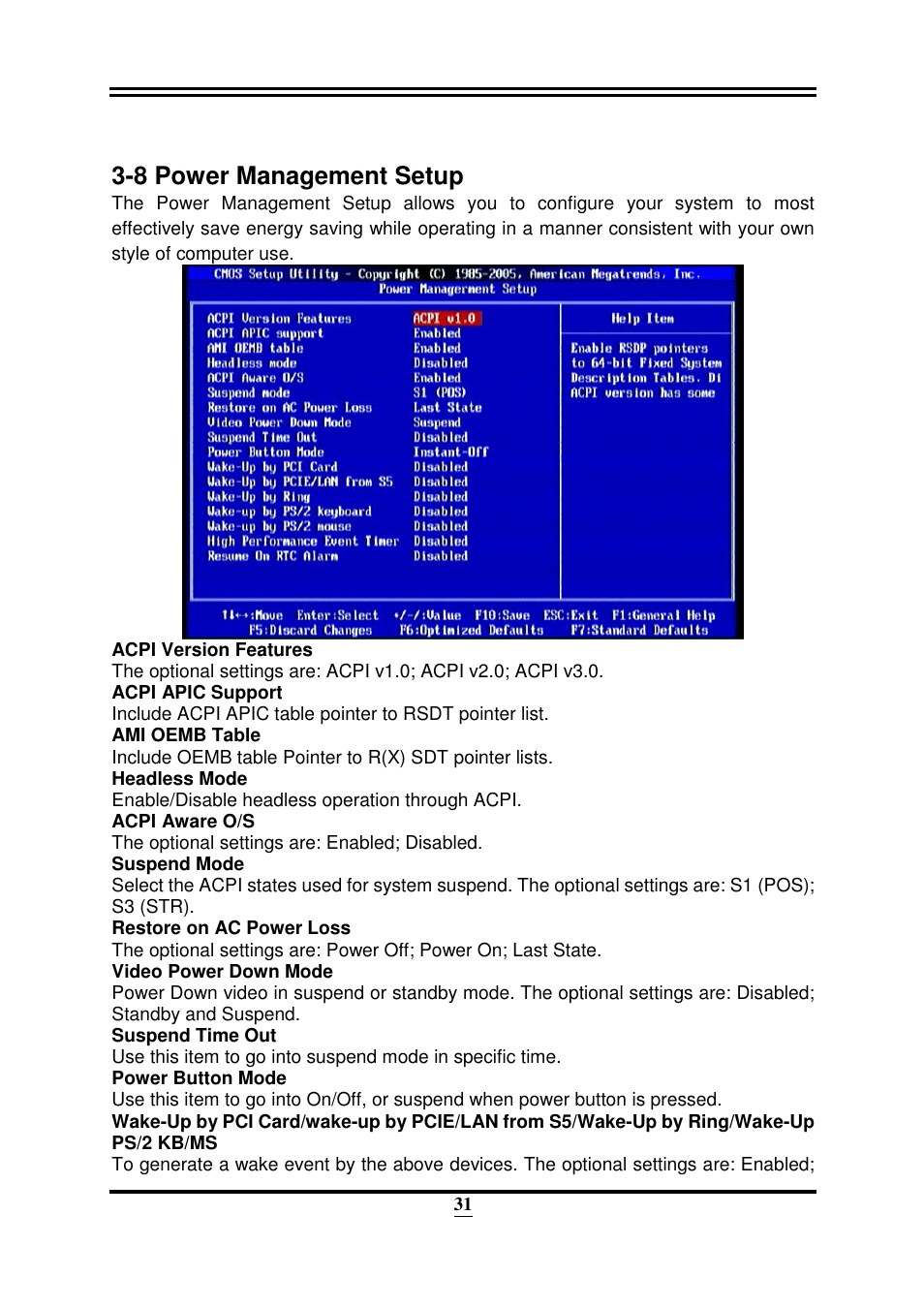 8 power management setup | Intel 32882 User Manual | Page 36 / 53