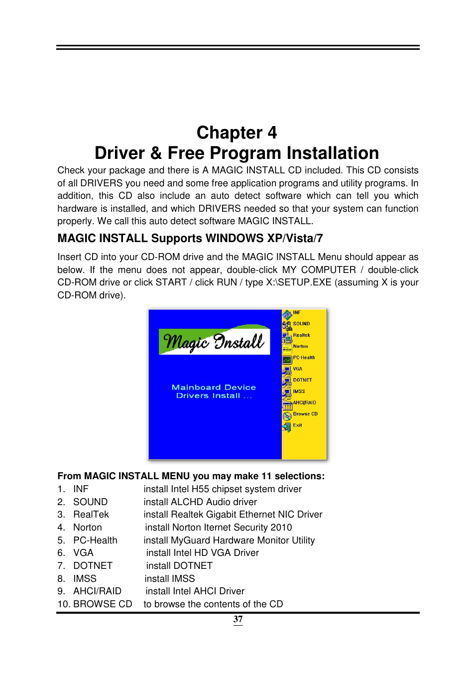 Chapter 4 driver & free program installation | Intel 32882 User Manual | Page 42 / 53