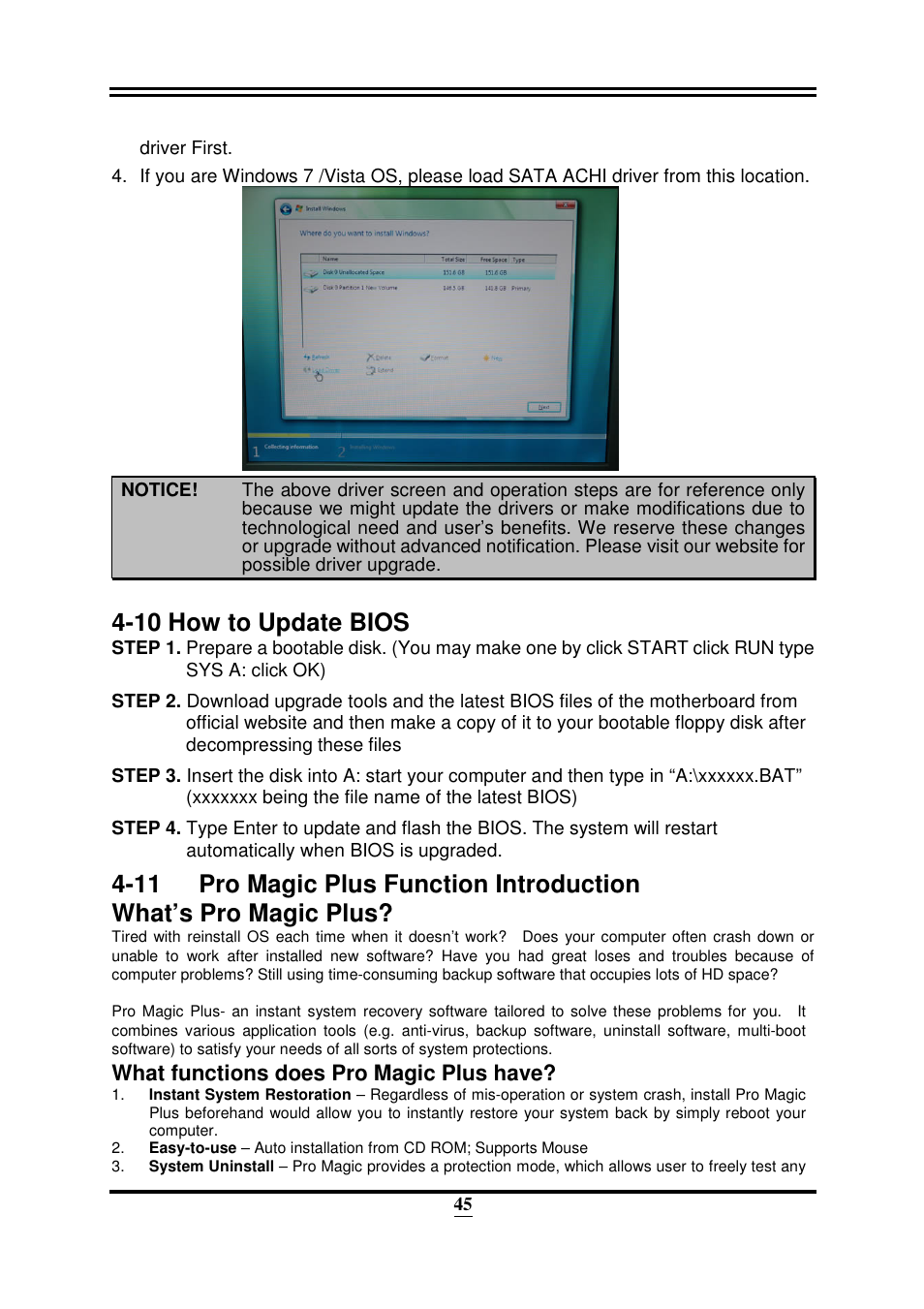 10 how to update bios, What functions does pro magic plus have | Intel 32882 User Manual | Page 50 / 53