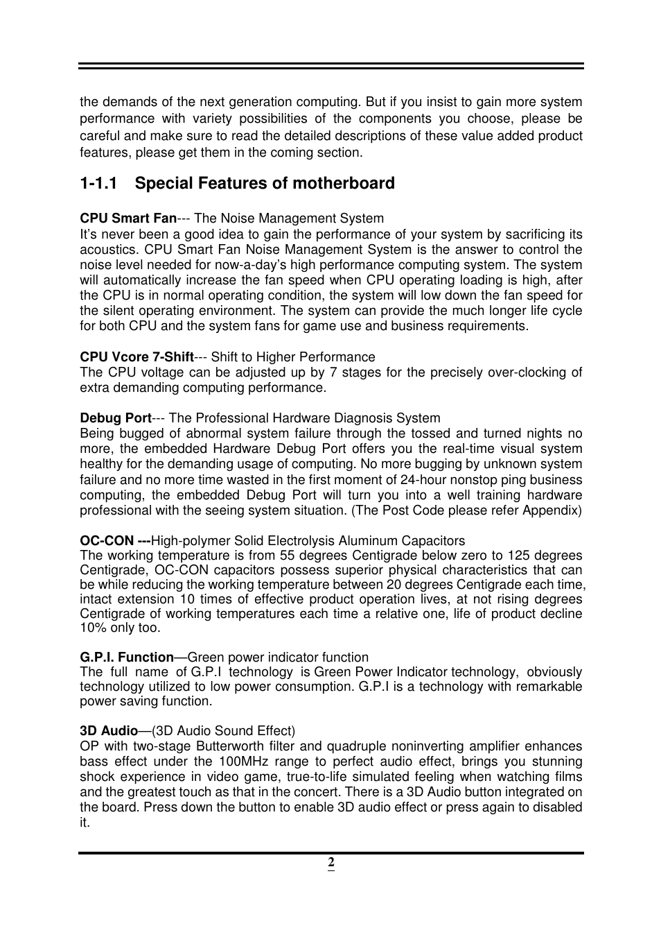 1.1 special features of motherboard | Intel 32882 User Manual | Page 7 / 53
