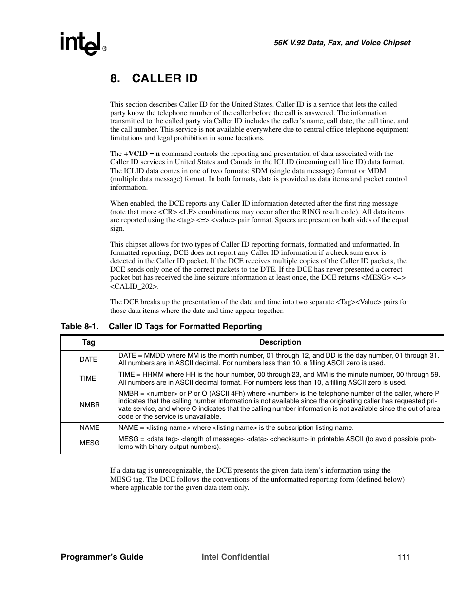Caller id | Intel MD566X User Manual | Page 111 / 130