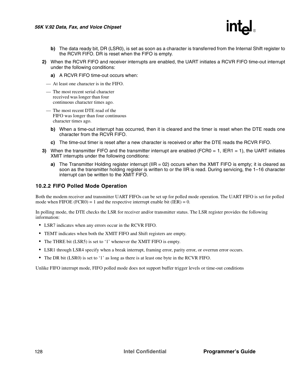 2 fifo polled mode operation | Intel MD566X User Manual | Page 128 / 130