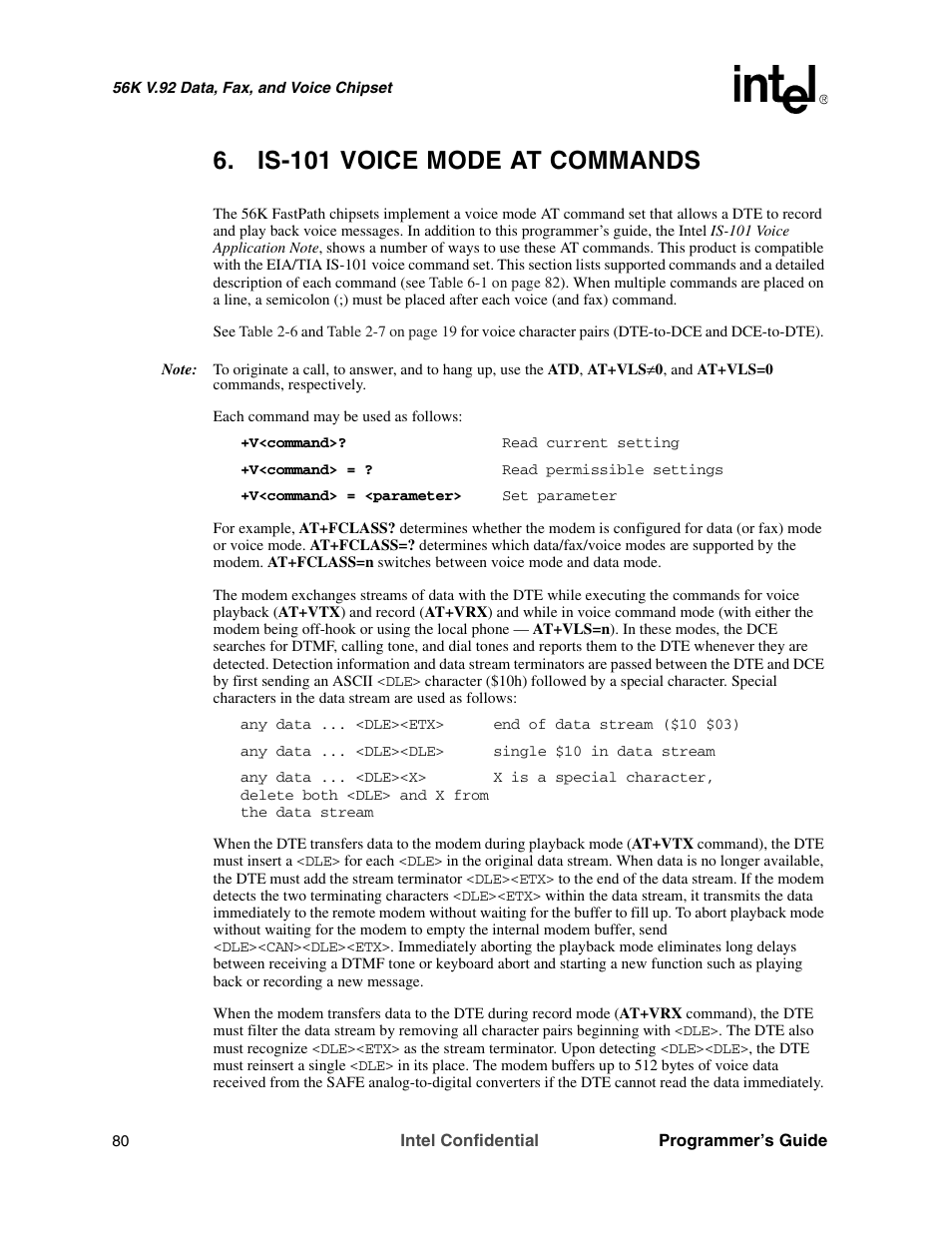 Is-101 voice mode at commands | Intel MD566X User Manual | Page 80 / 130