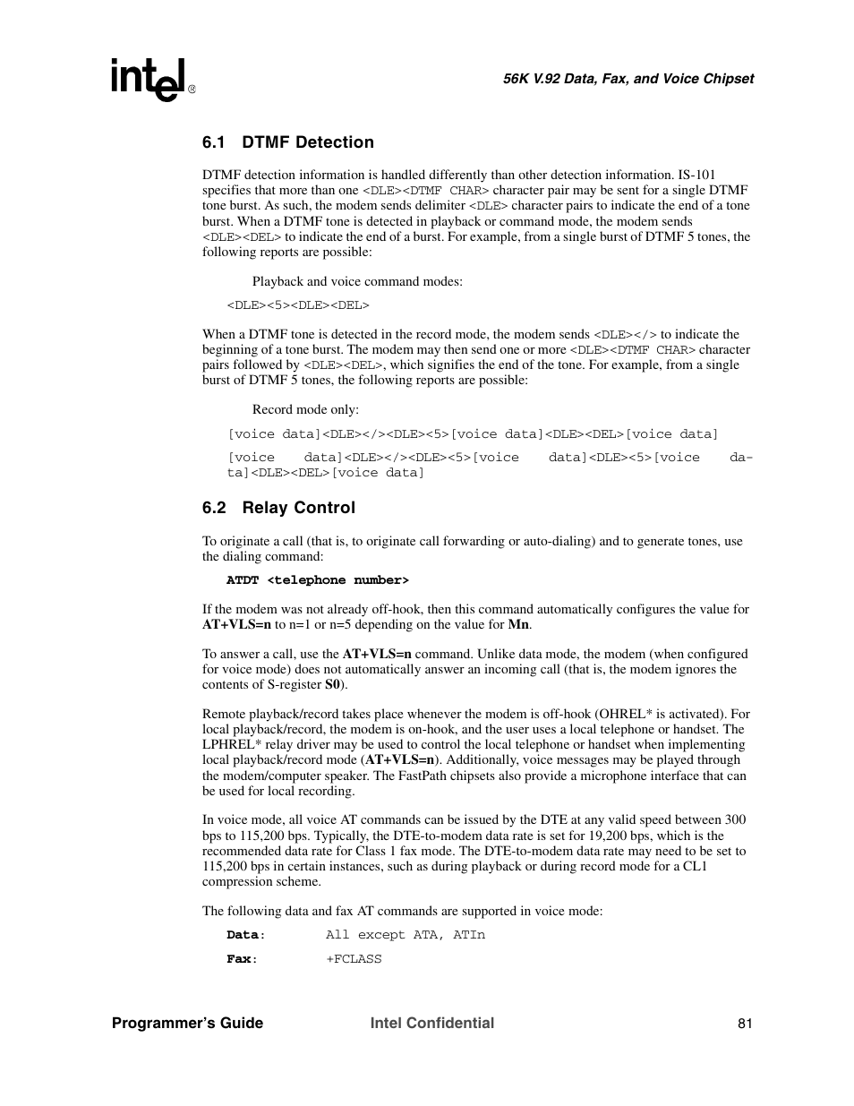 1 dtmf detection, 2 relay control | Intel MD566X User Manual | Page 81 / 130