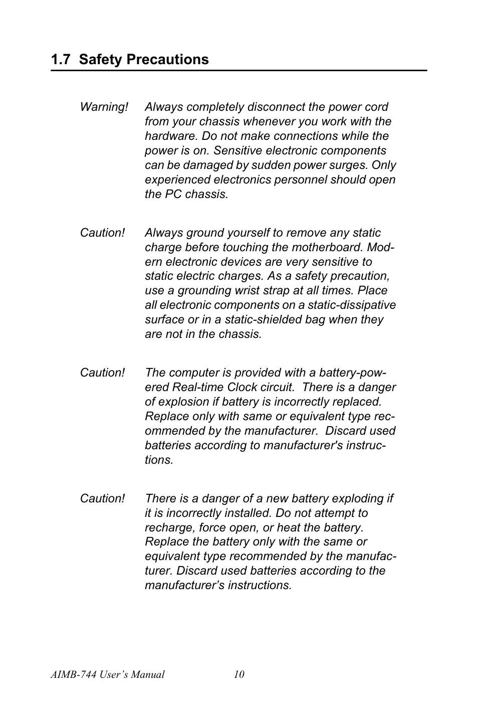 7 safety precautions | Intel Socket 478 AIMB-744 User Manual | Page 24 / 108