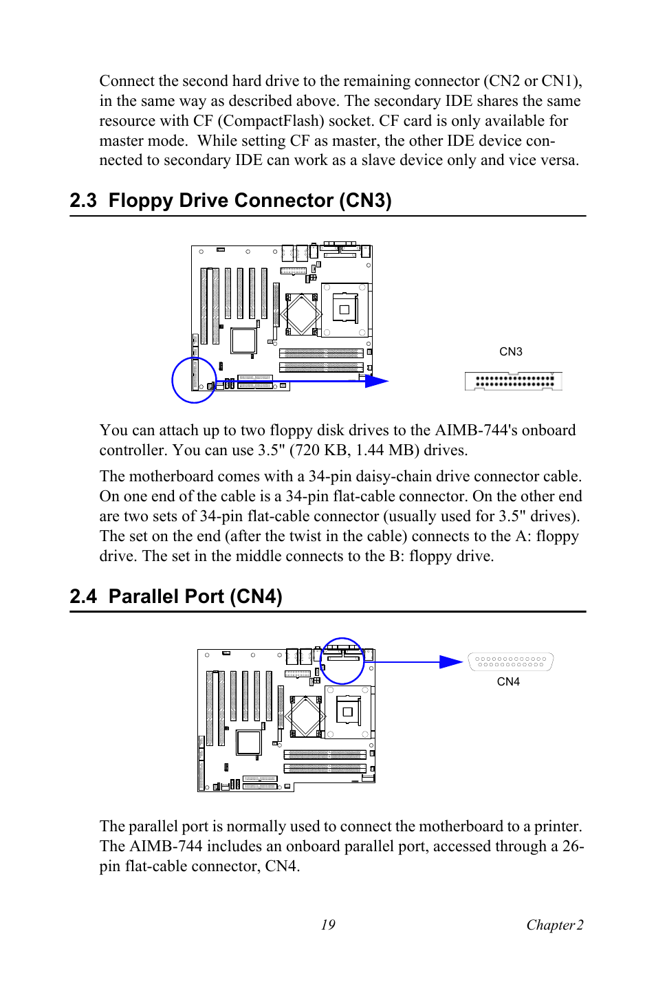 3 floppy drive connector (cn3), 4 parallel port (cn4) | Intel Socket 478 AIMB-744 User Manual | Page 33 / 108