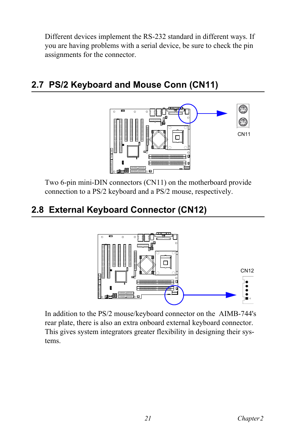 7 ps/2 keyboard and mouse conn (cn11), 8 external keyboard connector (cn12) | Intel Socket 478 AIMB-744 User Manual | Page 35 / 108