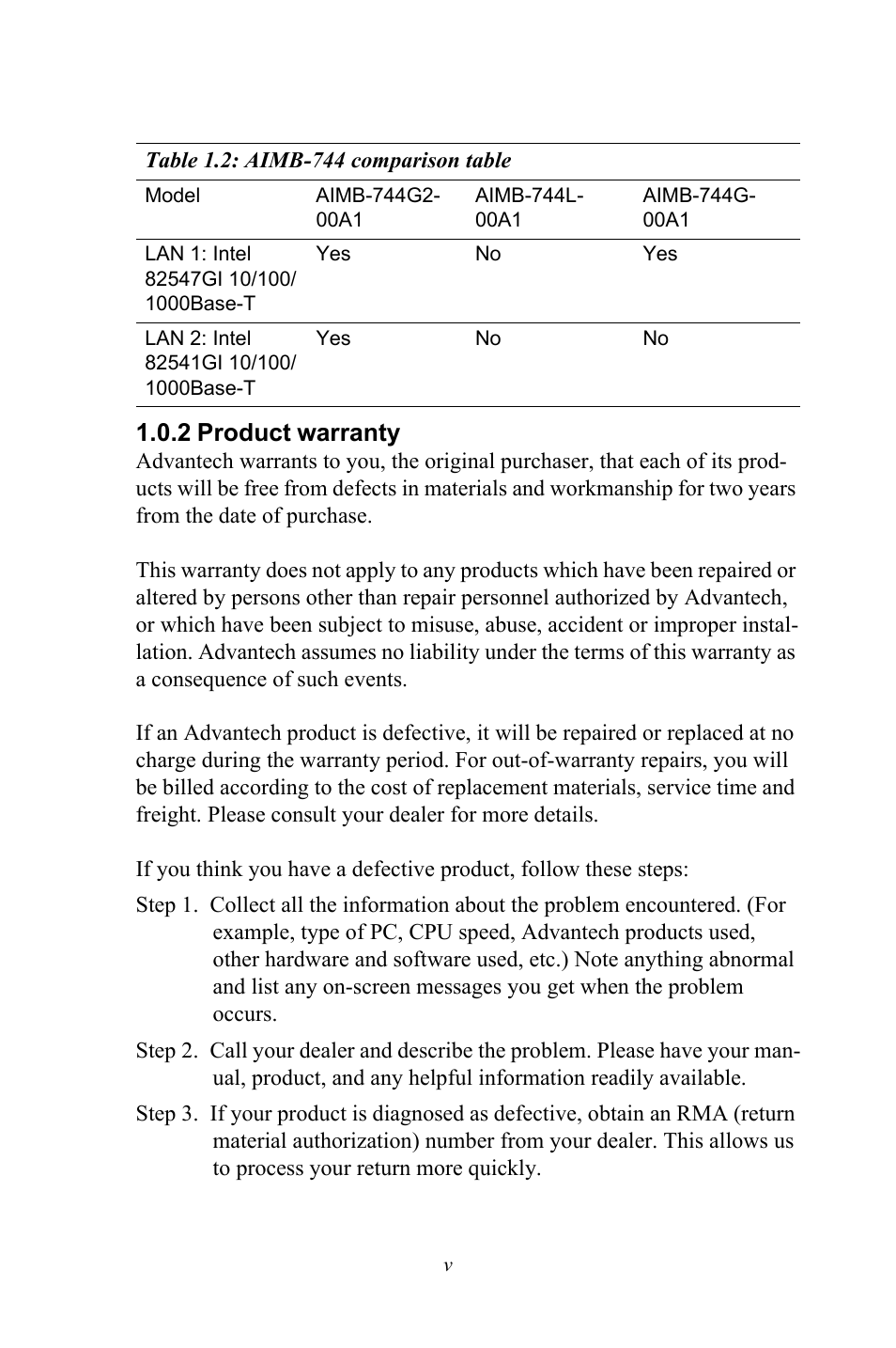 2 product warranty | Intel Socket 478 AIMB-744 User Manual | Page 5 / 108