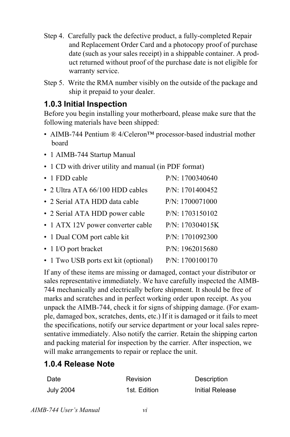 Intel Socket 478 AIMB-744 User Manual | Page 6 / 108