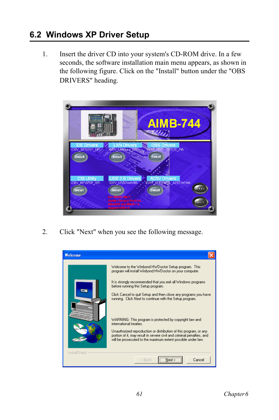 2 windows xp driver setup | Intel Socket 478 AIMB-744 User Manual | Page 75 / 108