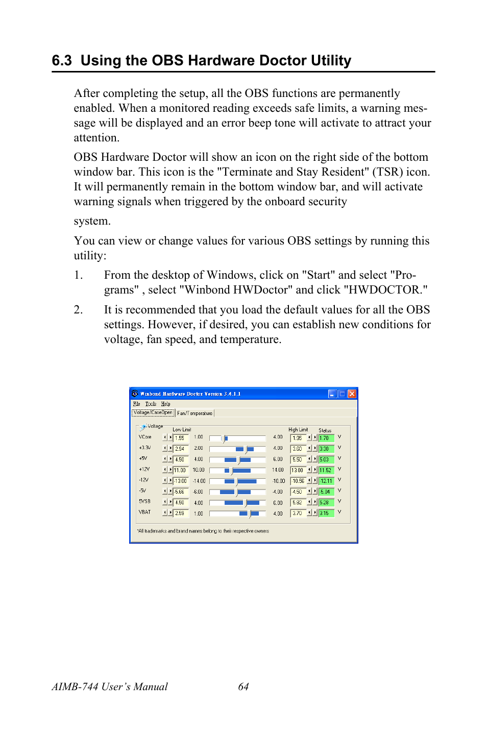 3 using the obs hardware doctor utility | Intel Socket 478 AIMB-744 User Manual | Page 78 / 108
