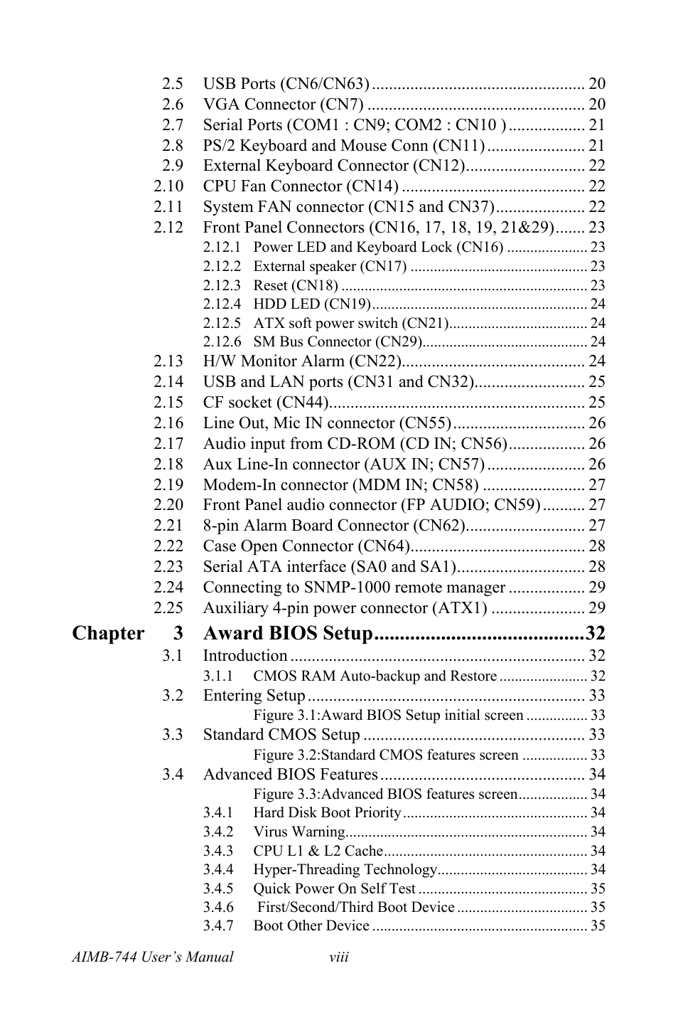 Chapter 3 award bios setup | Intel Socket 478 AIMB-744 User Manual | Page 8 / 108
