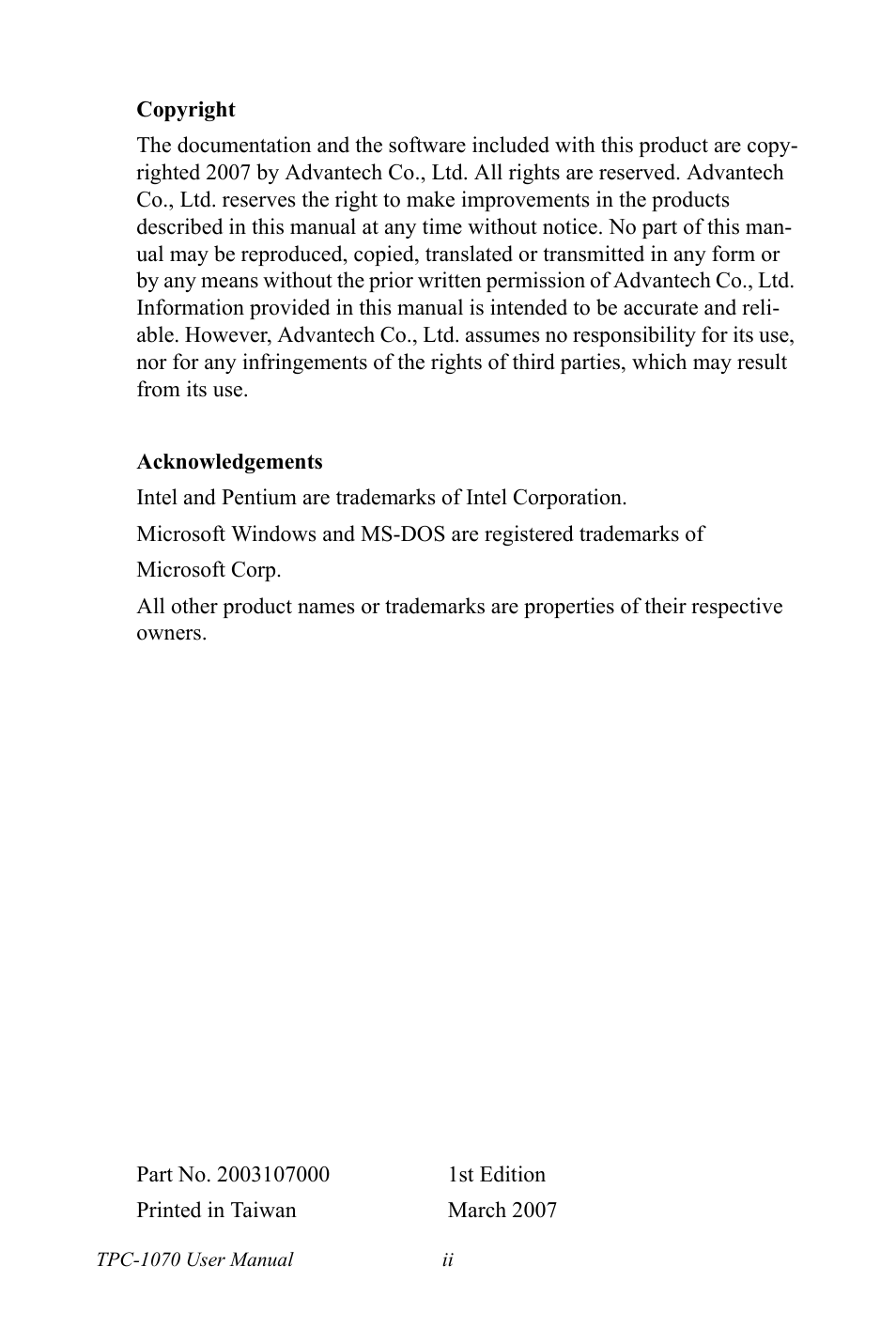 Intel TPC-1070 User Manual | Page 2 / 92