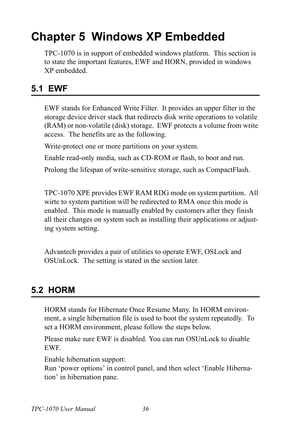 Chapter 5 windows xp embedded, 1 ewf, 2 horm | Chapter, 5 windows xp embedded, Horm | Intel TPC-1070 User Manual | Page 48 / 92