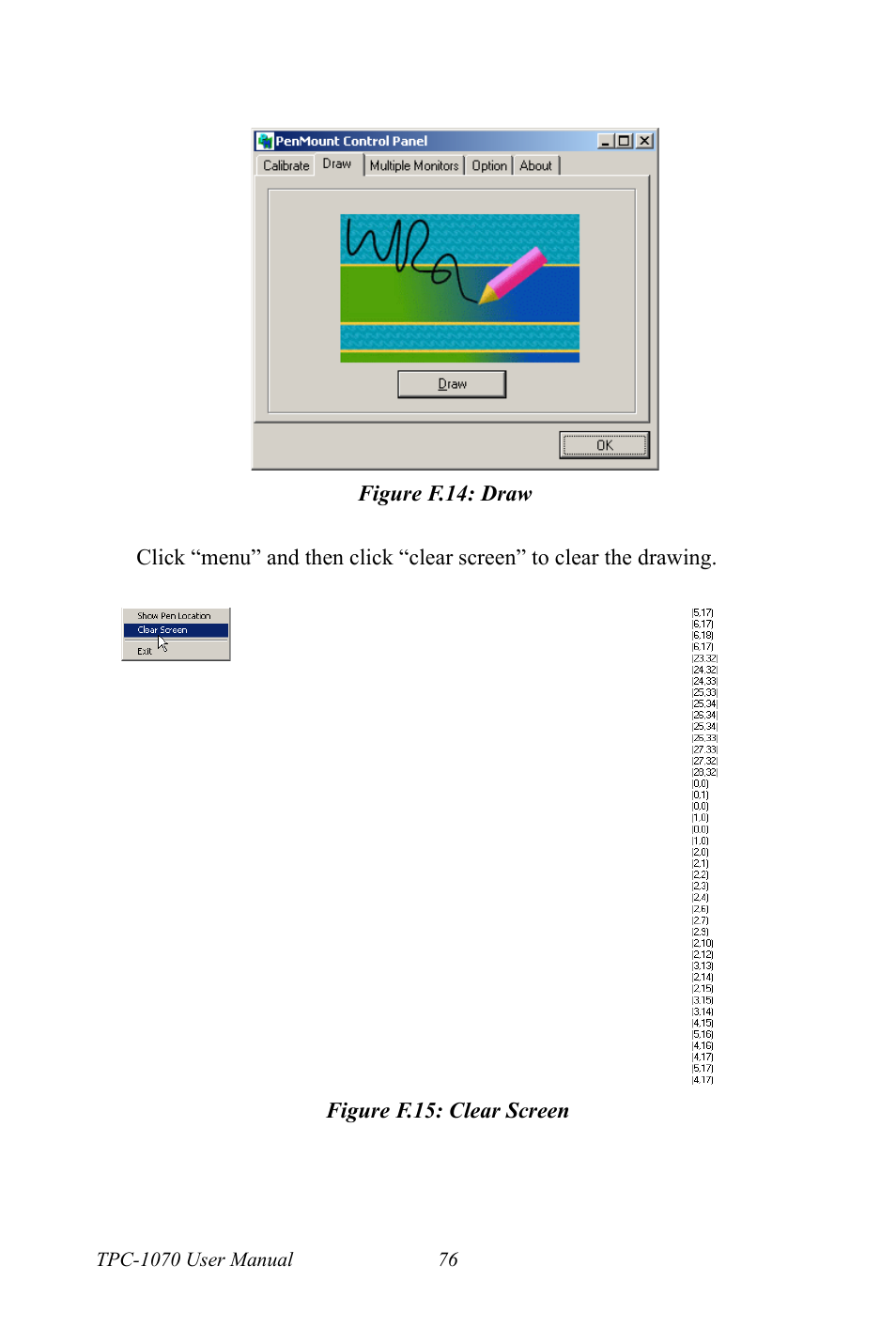 Figure f.14: draw, Figure f.15: clear screen, Figure f.14:draw figure f.15:clear screen | Intel TPC-1070 User Manual | Page 88 / 92