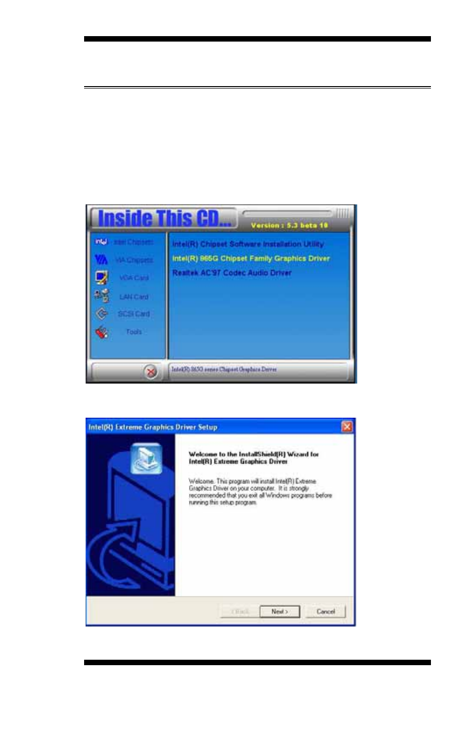 Intel 865g chipset graphics driver | Intel LGA775 MB865 User Manual | Page 59 / 64