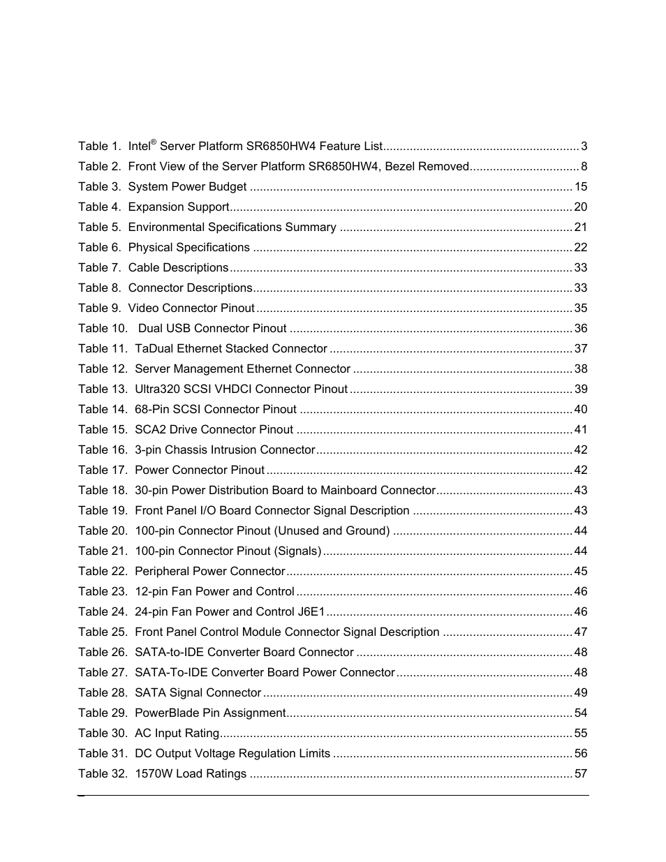 List of tables | Intel SR6850HW4 User Manual | Page 10 / 119