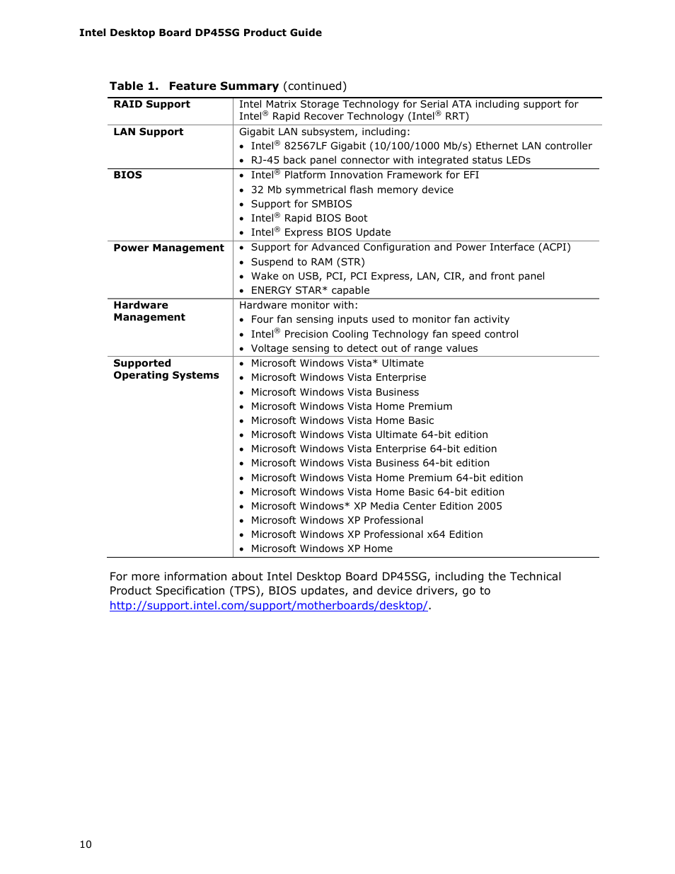 Intel DP45SG User Manual | Page 10 / 86